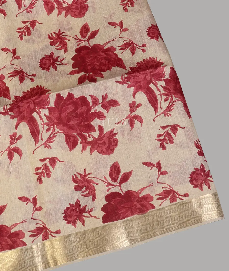 Beige Soft Tussar Printed Saree T606419-image