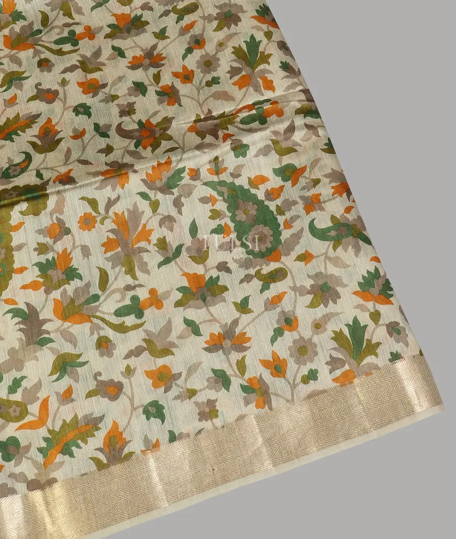 Beige Soft Tussar Printed Saree T606422-image