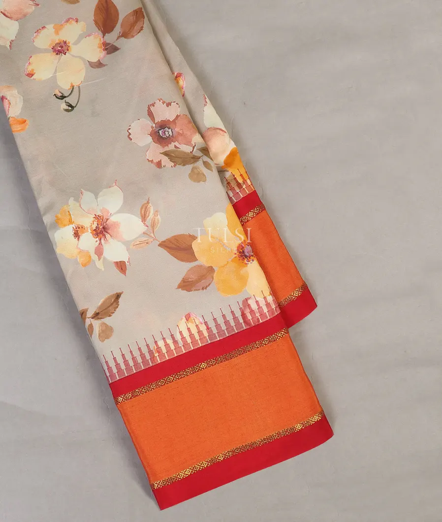Grey Printed Soft Silk Saree T600917-image