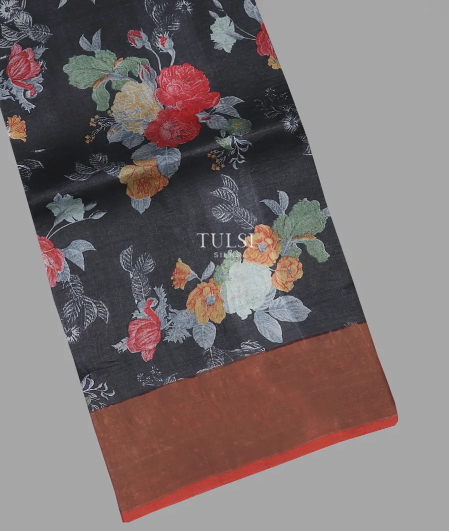 Dark Grey Tussar Printed Saree T589498-image