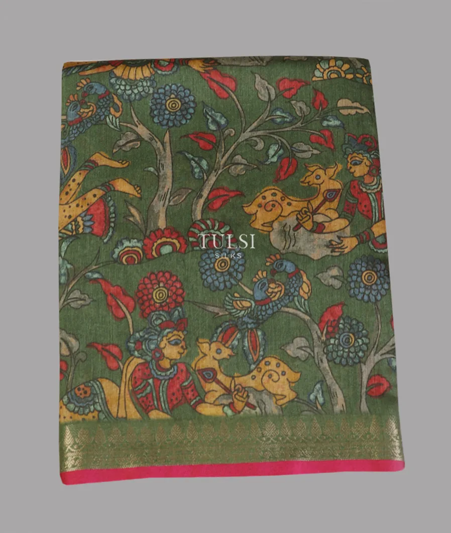 Green Tussar Printed Saree T603395-image