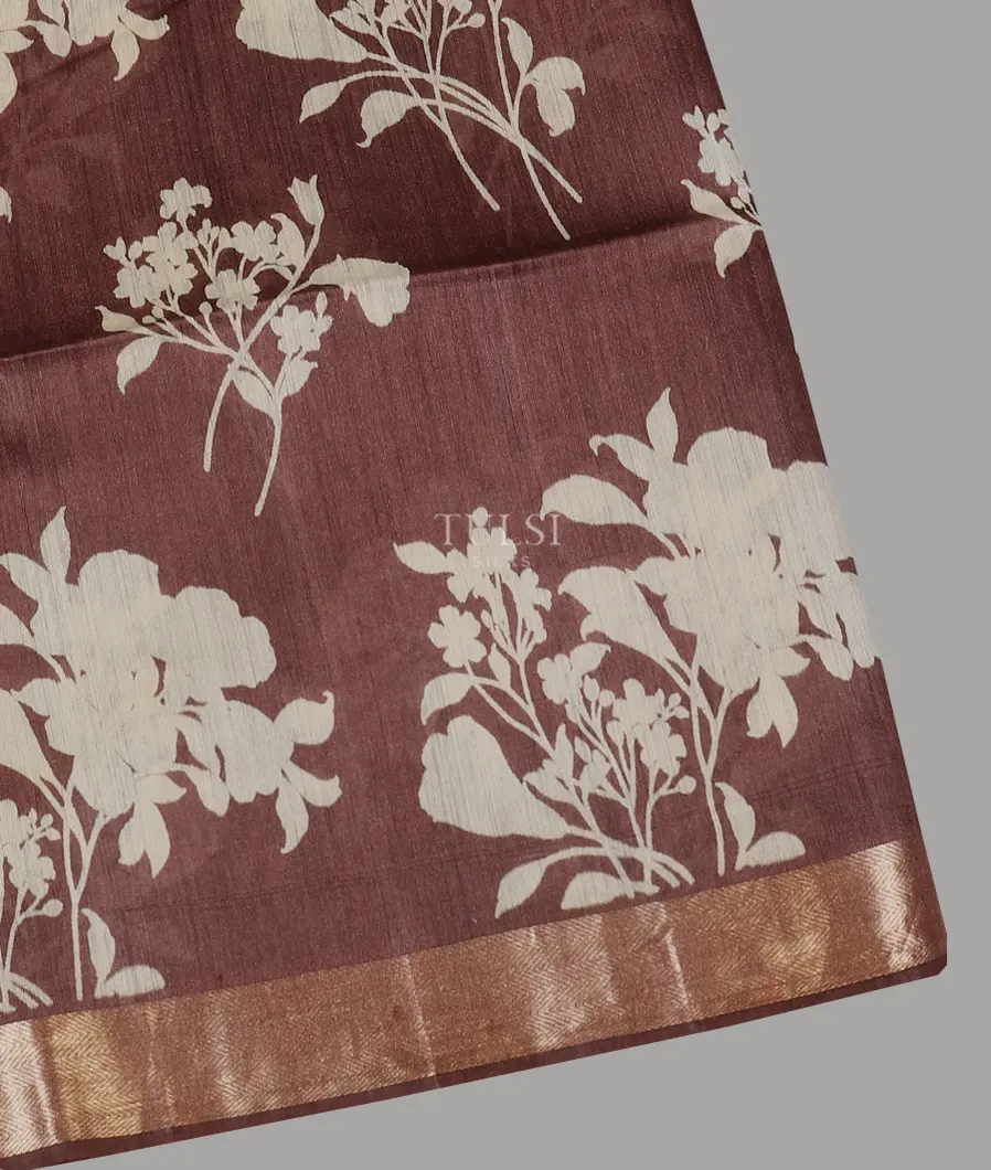Brown Soft Tussar Printed Saree T606418-image