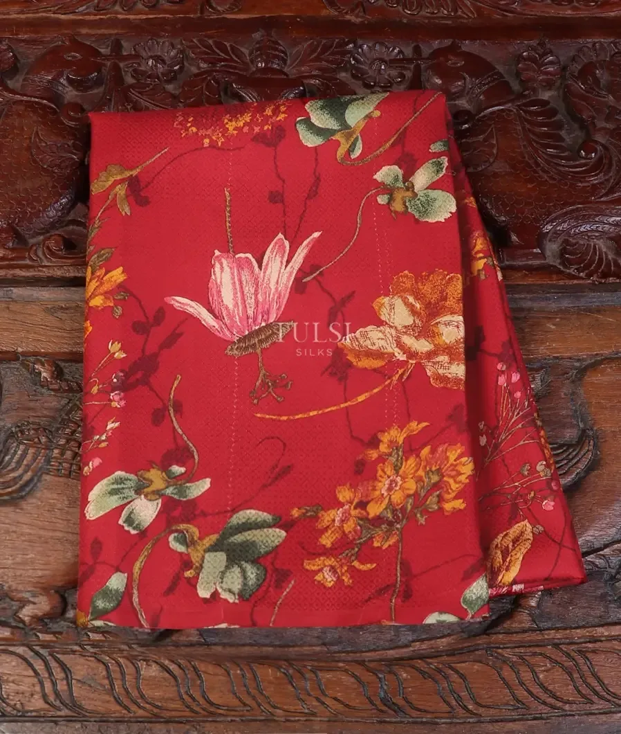 Red Hand Printed Kanjivaram Silk Blouse T604217-image