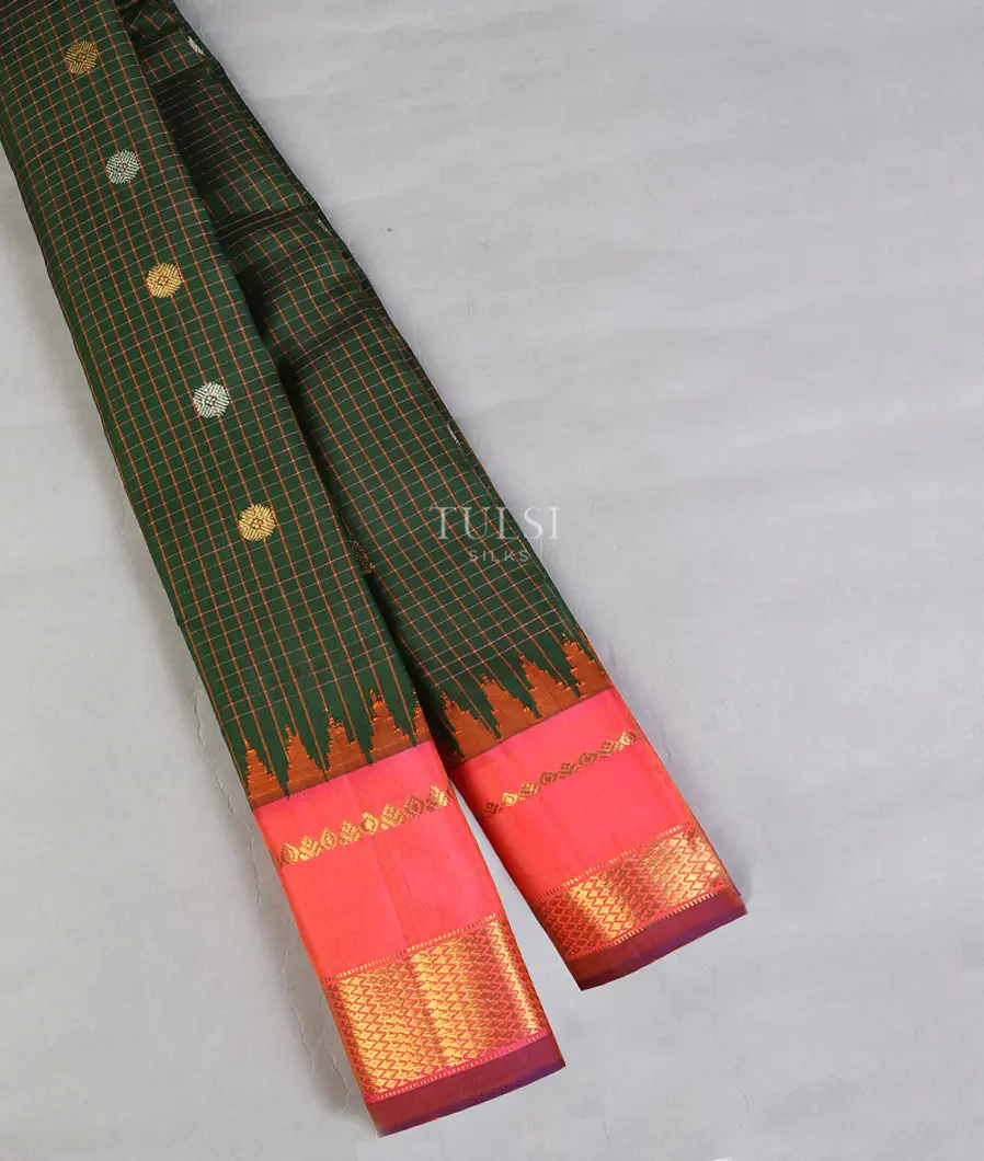Dark Green Gadwal Silk Saree T596757-image