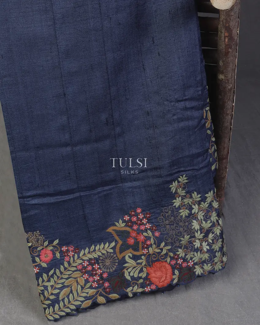 Blue Tussar Embroidery Saree T571312-1-image