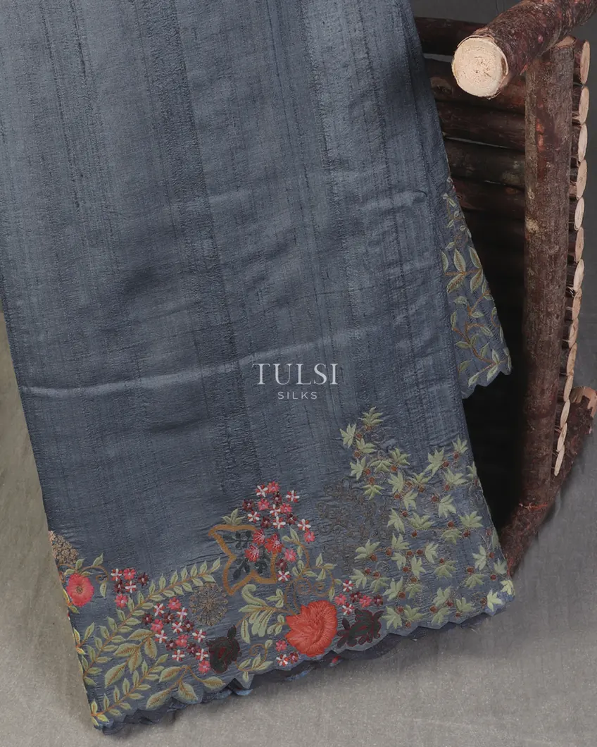 Grey Tussar Embroidery Saree T571311-image