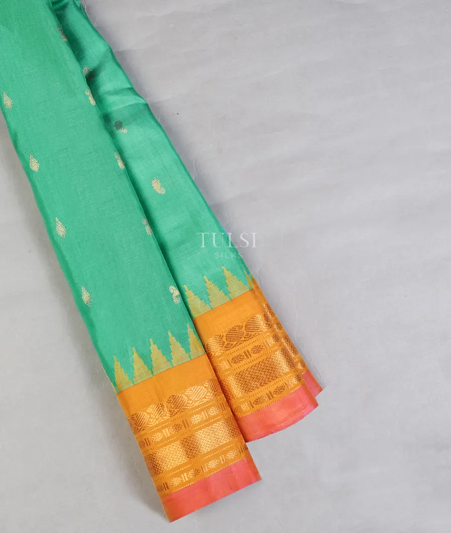 Greenish Blue Gadwal Silk Saree T577093-1-image