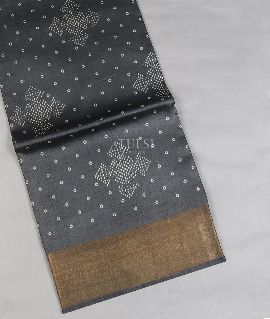 Dark Grey Tussar Printed Saree T589468-image
