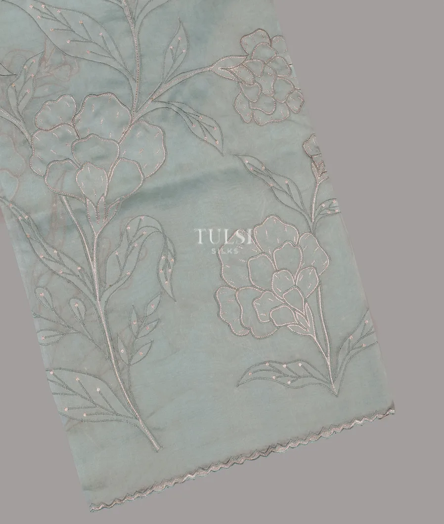 Greyish Blue Kora Organza Embroidery Saree T598238-image