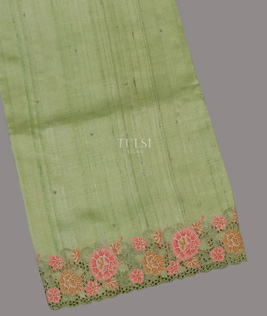 Green Tussar Cutwork Saree T562946-image