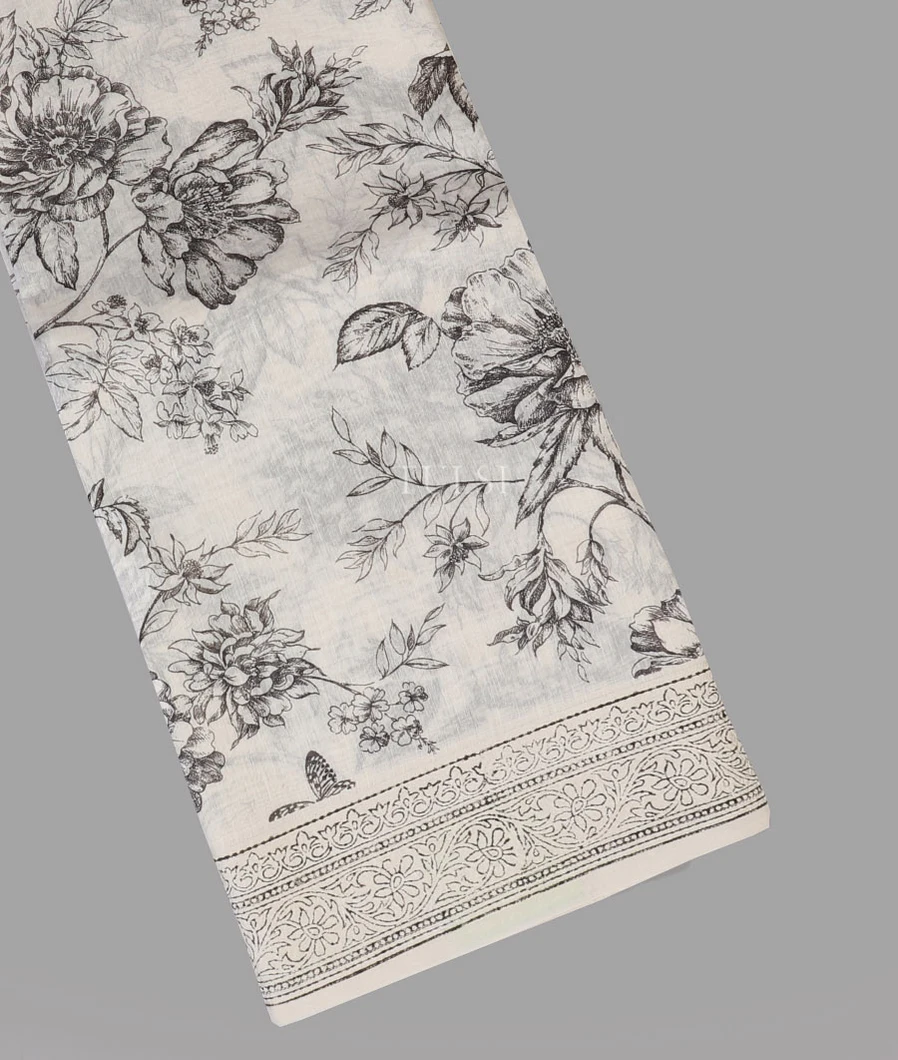 Off - White Soft Printed Cotton Saree T599744-image