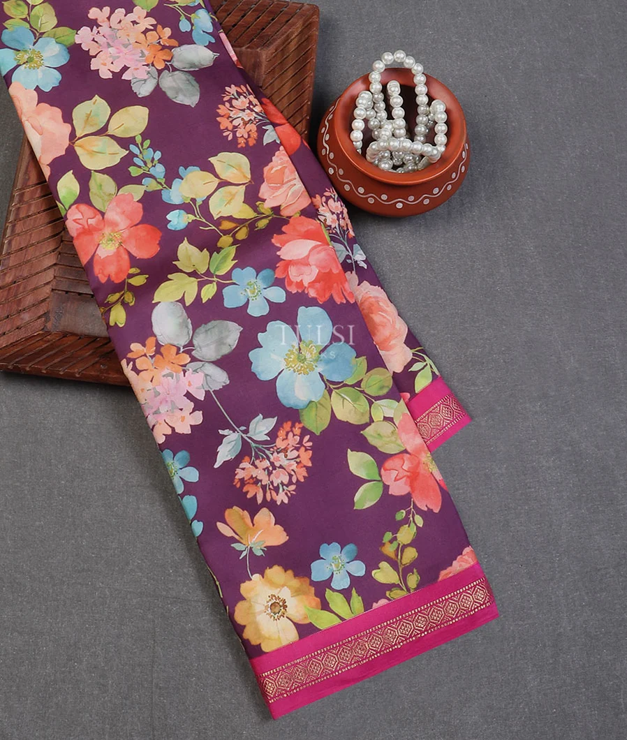 Purple Printed Soft Silk Saree T609390-image