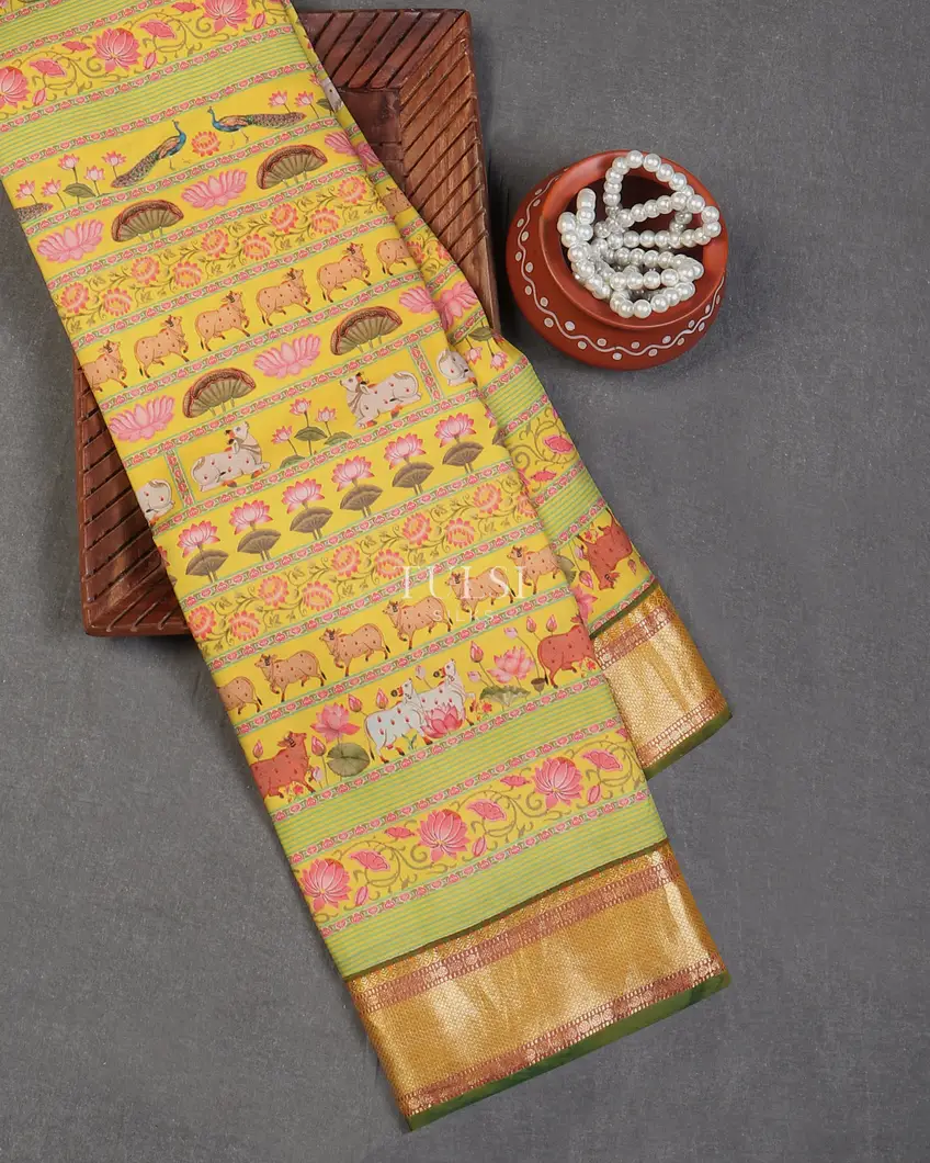 Yellow Printed Kanjivaram Silk Saree T608297-image