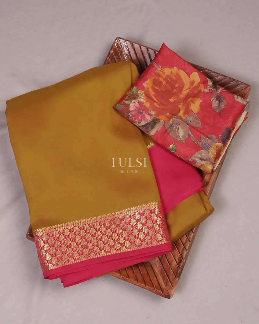 Dark Mustard Yellow Mysore Silk Saree T590306-image