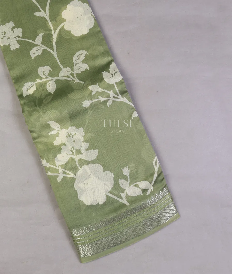 Green Soft Printed Cotton Saree T607815-image