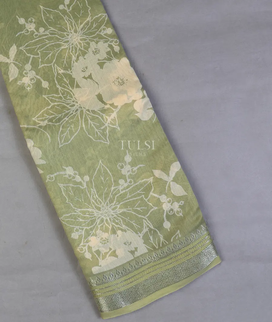 Green Soft Printed Cotton Saree T607825-image