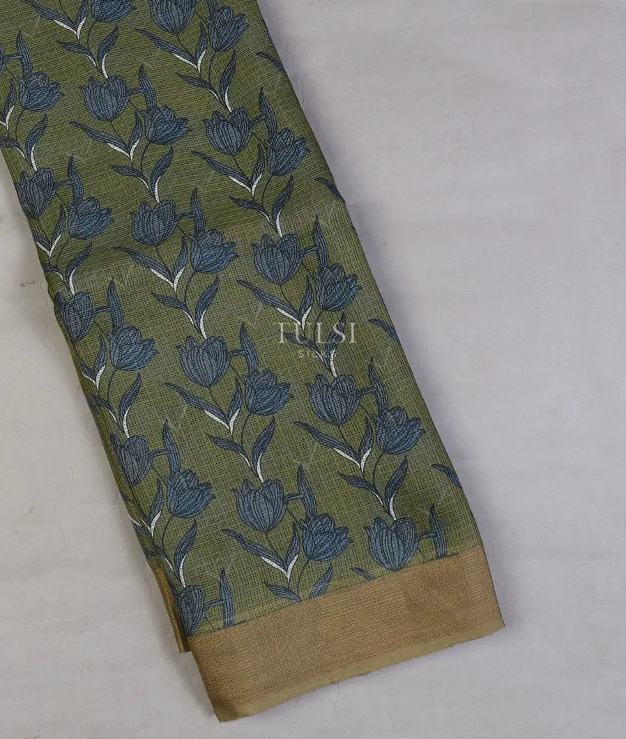 Dark Khaki Green Kota Cotton Saree T609119-image