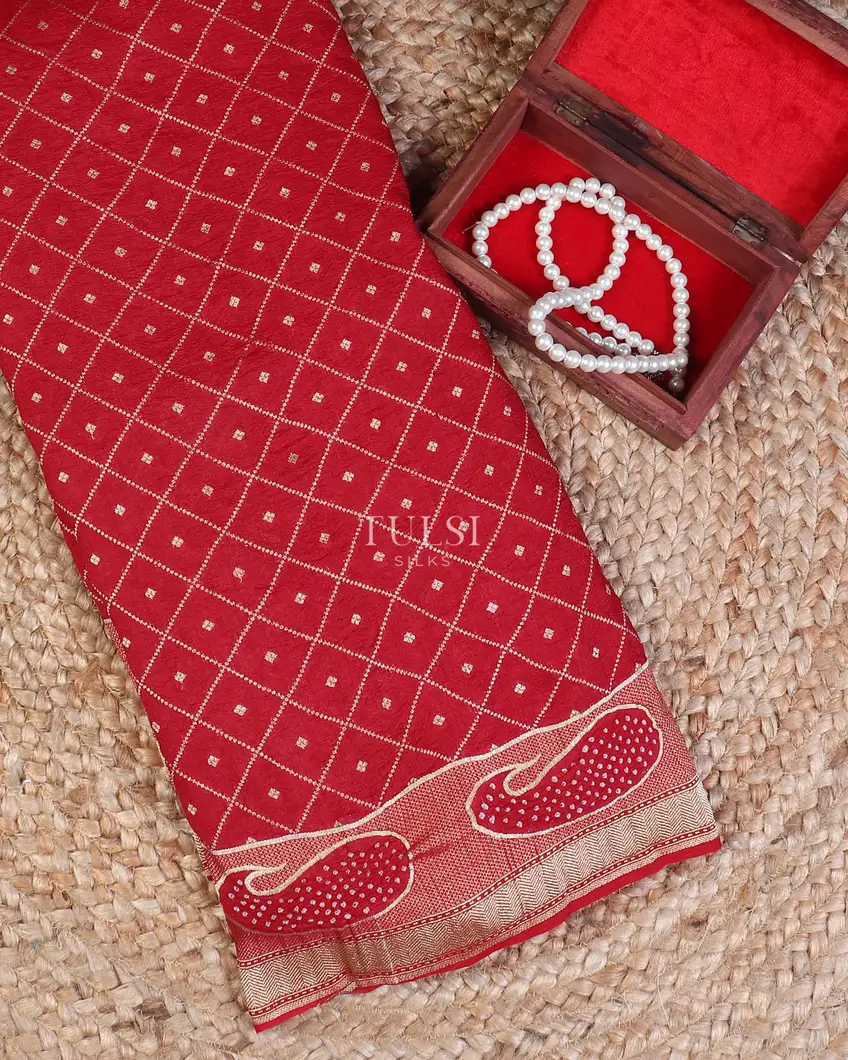 Red Bandhani Tussar Georgette Saree T570016-image