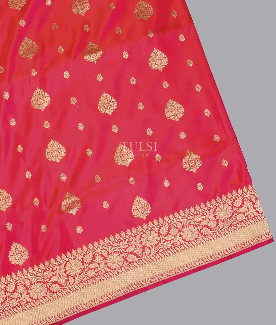 Orangish Pink Banaras Silk Saree T427345-image