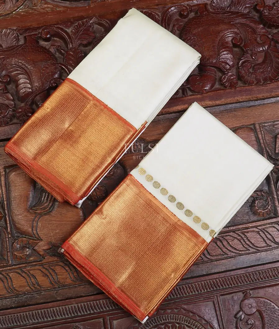 Off-White Handwoven Kanjivaram Silk Dhoti and Vastharam T524278-image