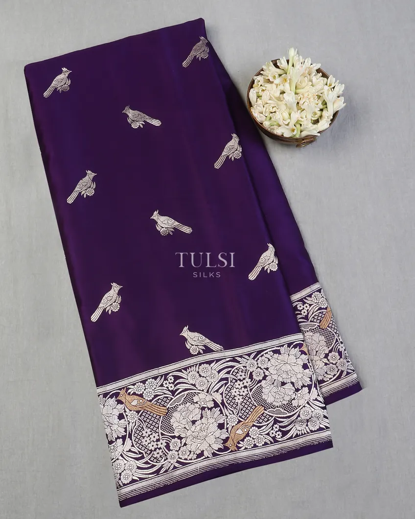 Purple Banaras Mashru Silk Saree T607466-image