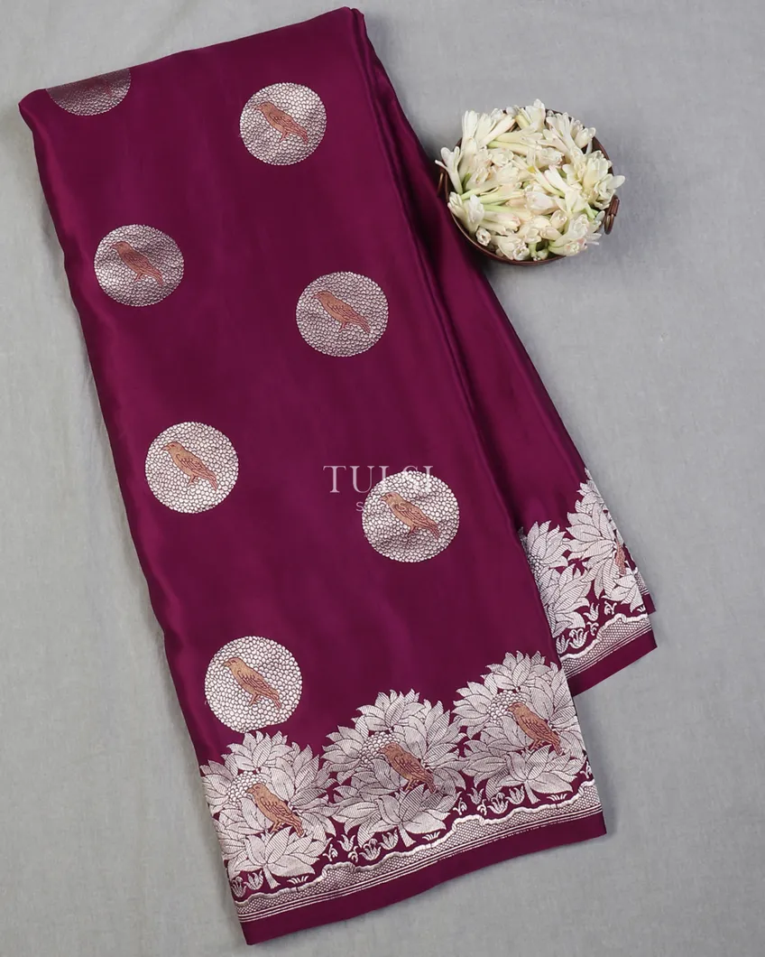 Burgundy Banaras Mashru Silk Saree T607455-image