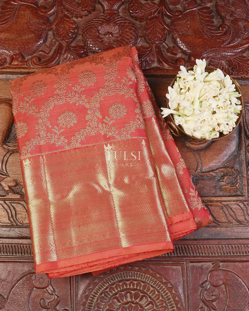Orangish Pink Kanjivaram Silk Saree T611040-image