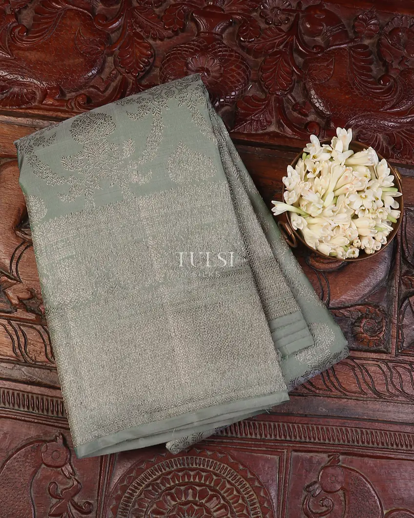 Bluish Grey Kanjivaram Silk Saree T611005-image