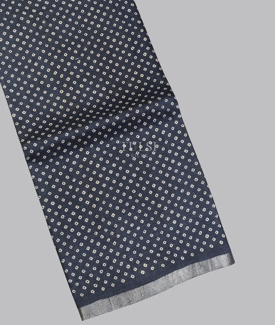 Dark Bluish Grey Tussar Printed Saree T608275-image