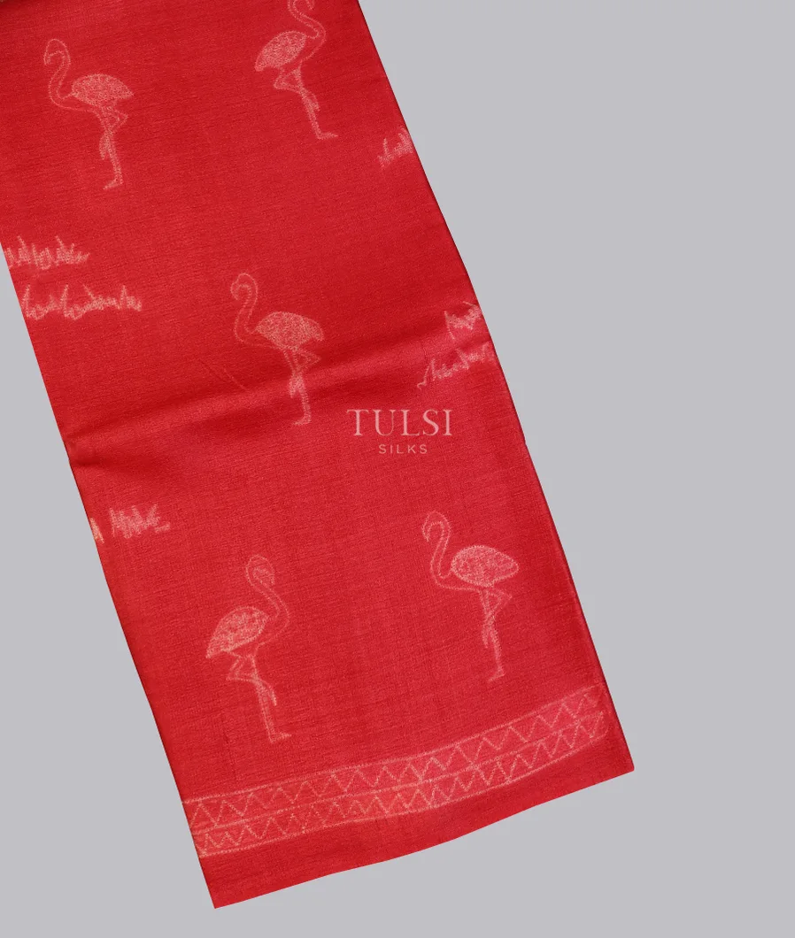 Red Tussar Printed Saree T607935-image
