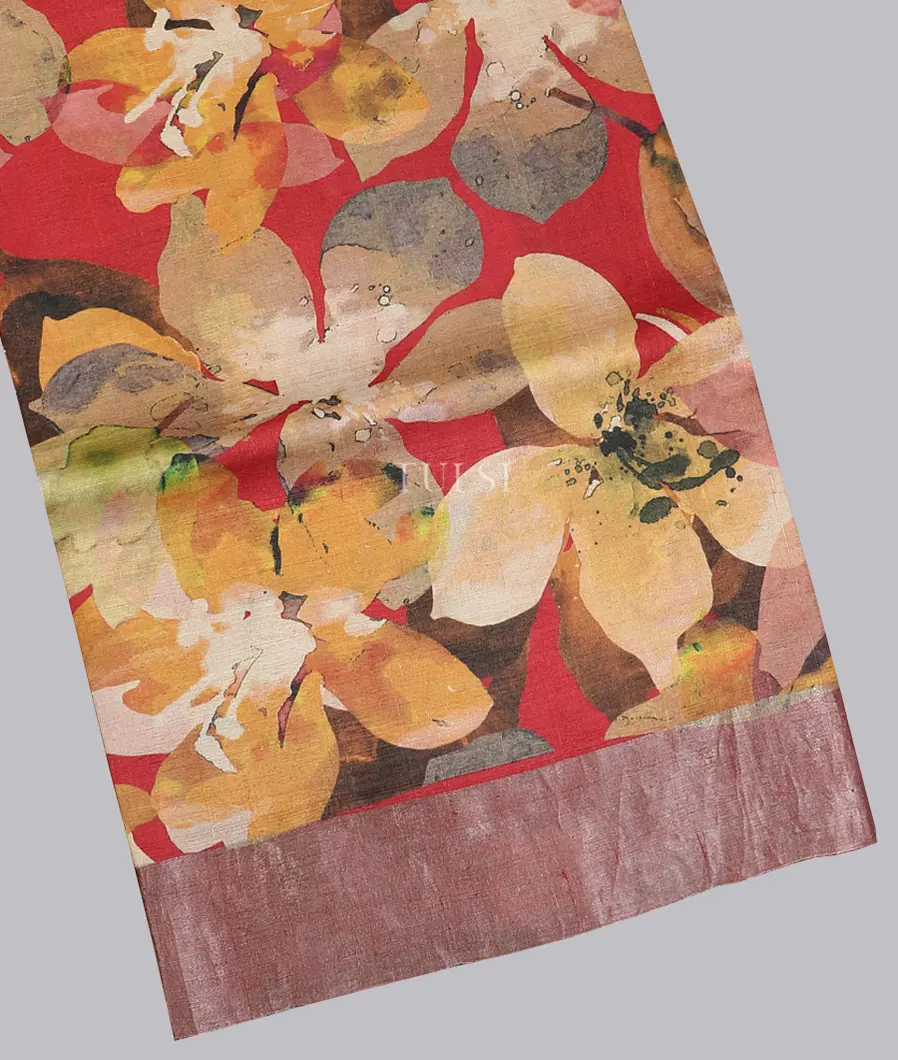 Red Tussar Printed Saree T535031-image