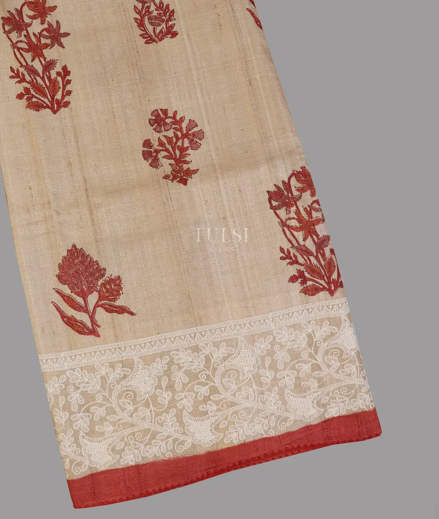 Beige Tussar Embroidery Saree T597304-image