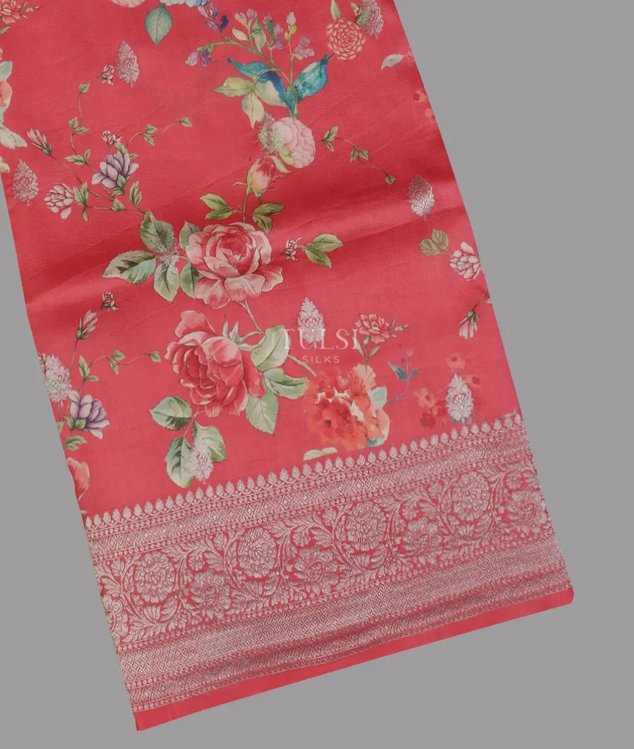 Coral Red Banaras Kathan Silk Saree T593626-image