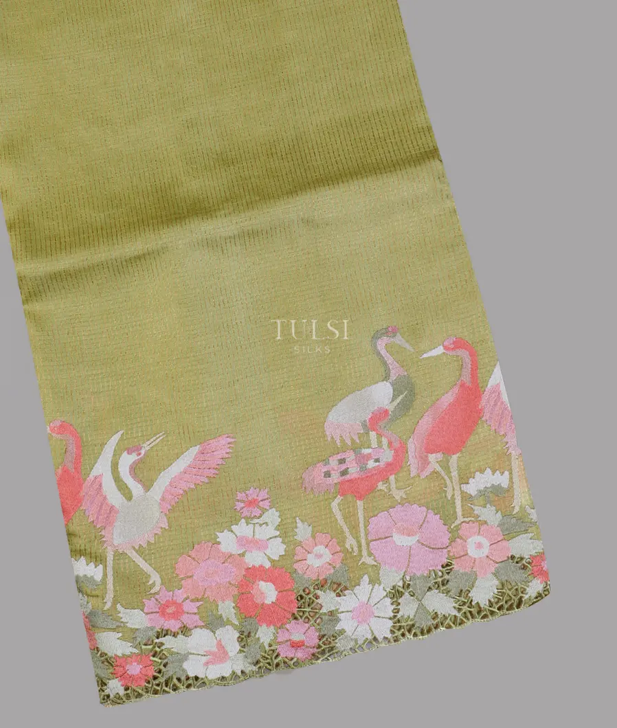 Green Tussar Cutwork Saree T610216-image