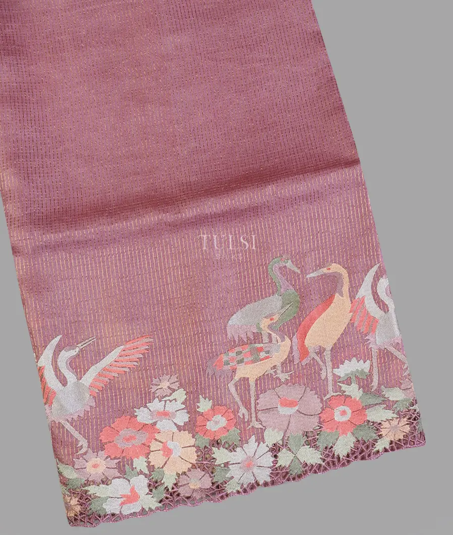 Pinkish Lavender Tussar Cutwork Saree T610217-image