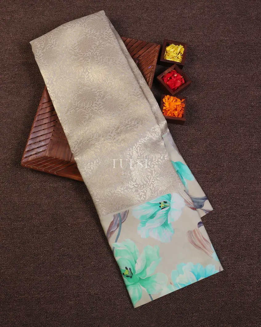 Grey Printed Kanjivaram Silk Saree T608249-image