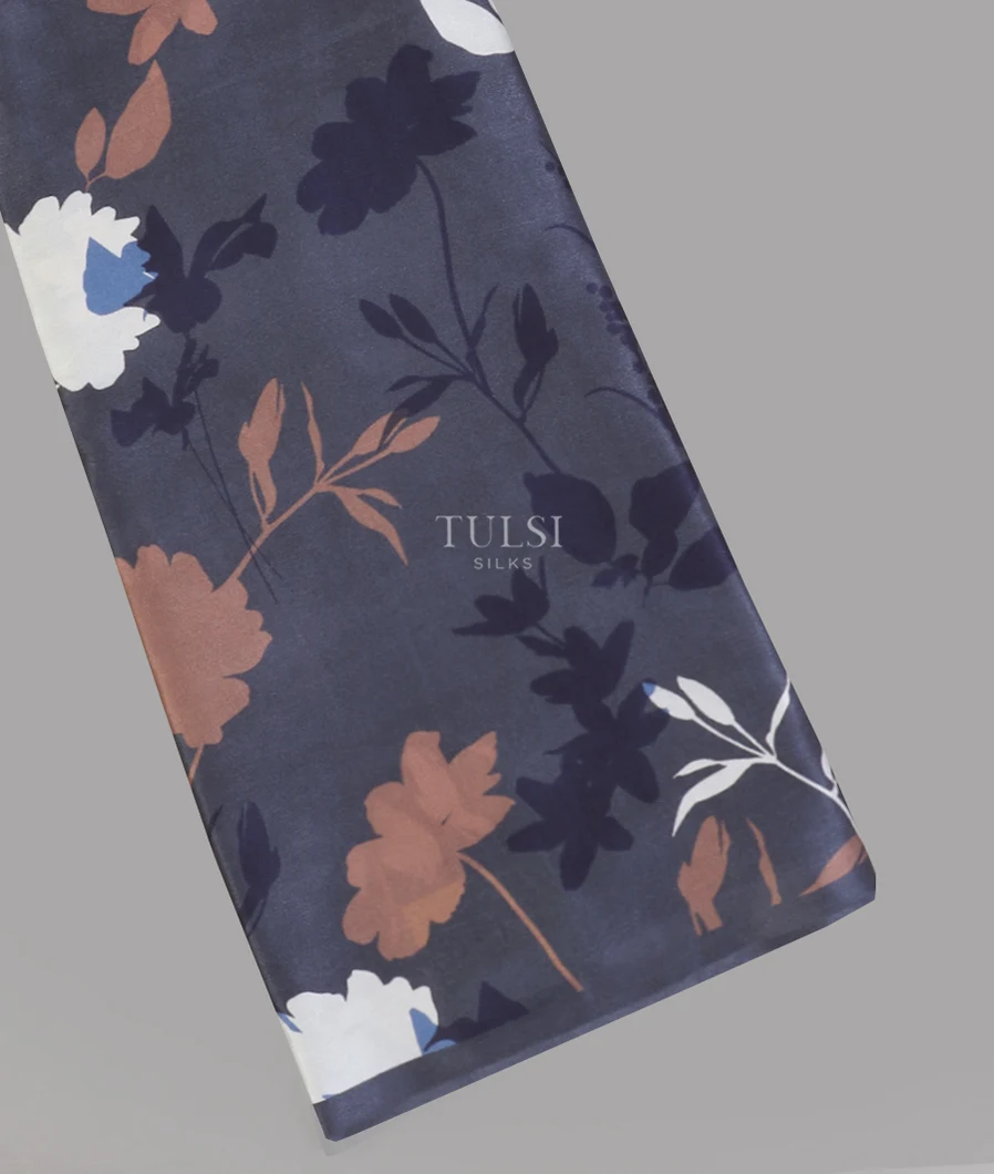 Dark Bluish Grey Satin Crepe Silk Saree T608444-image