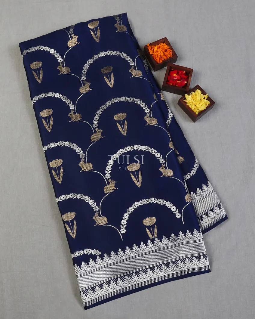 Blue Banaras Mashru Silk Saree T607884-image