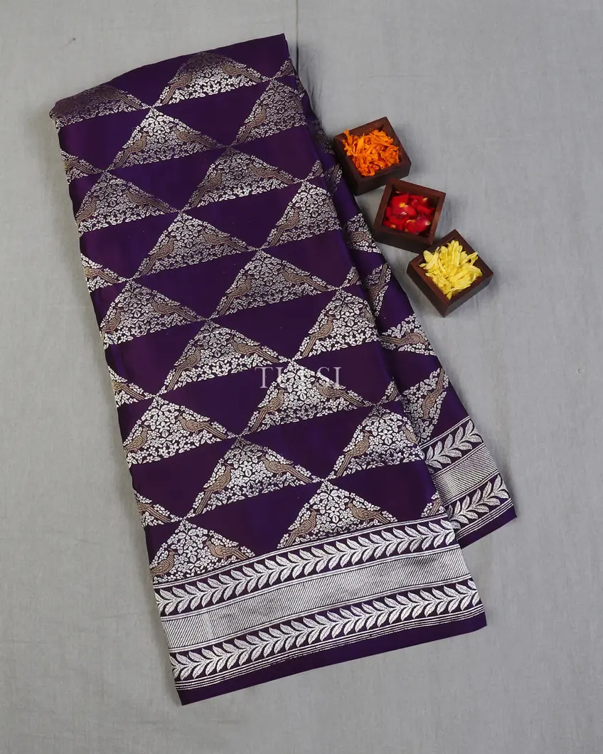 Purple Banaras Mashru Silk Saree T607887-image