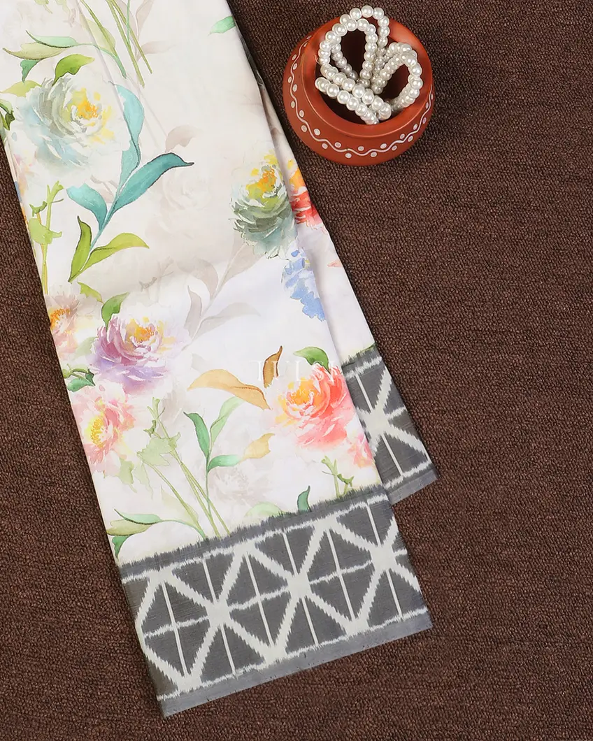 Off - White Ikat Silk Saree T608288-image