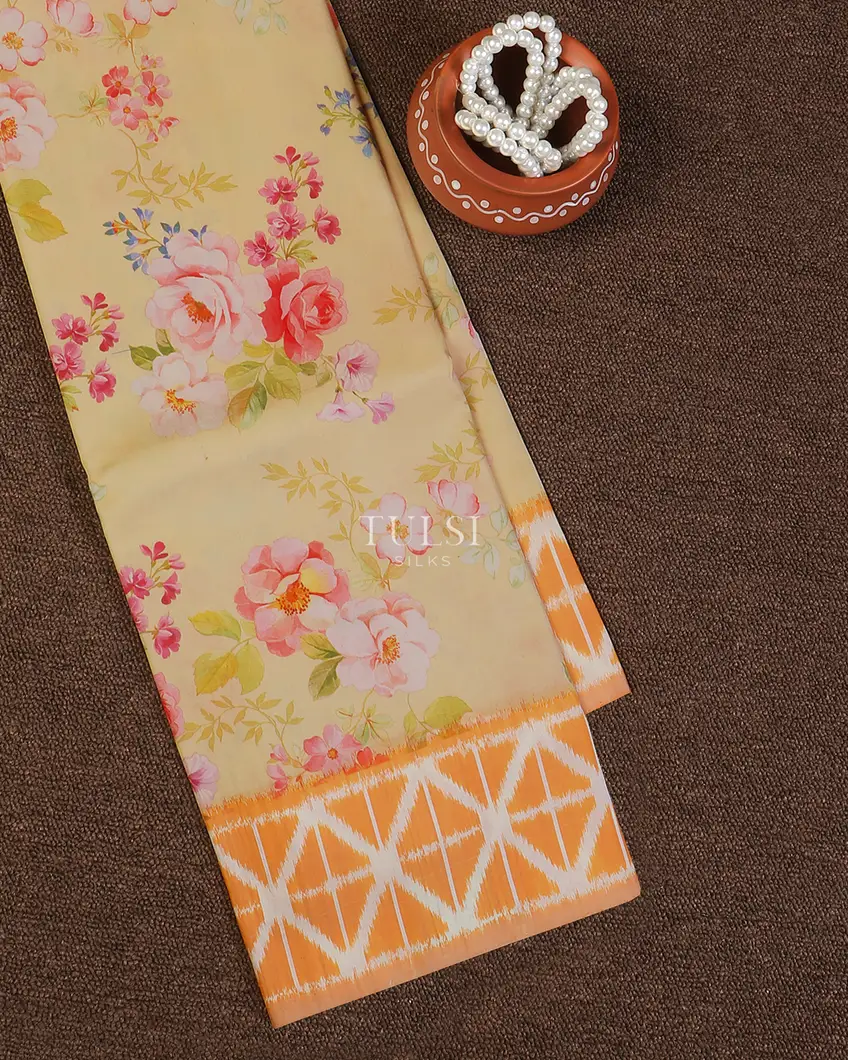 Cream Ikat Silk Saree T608486-image