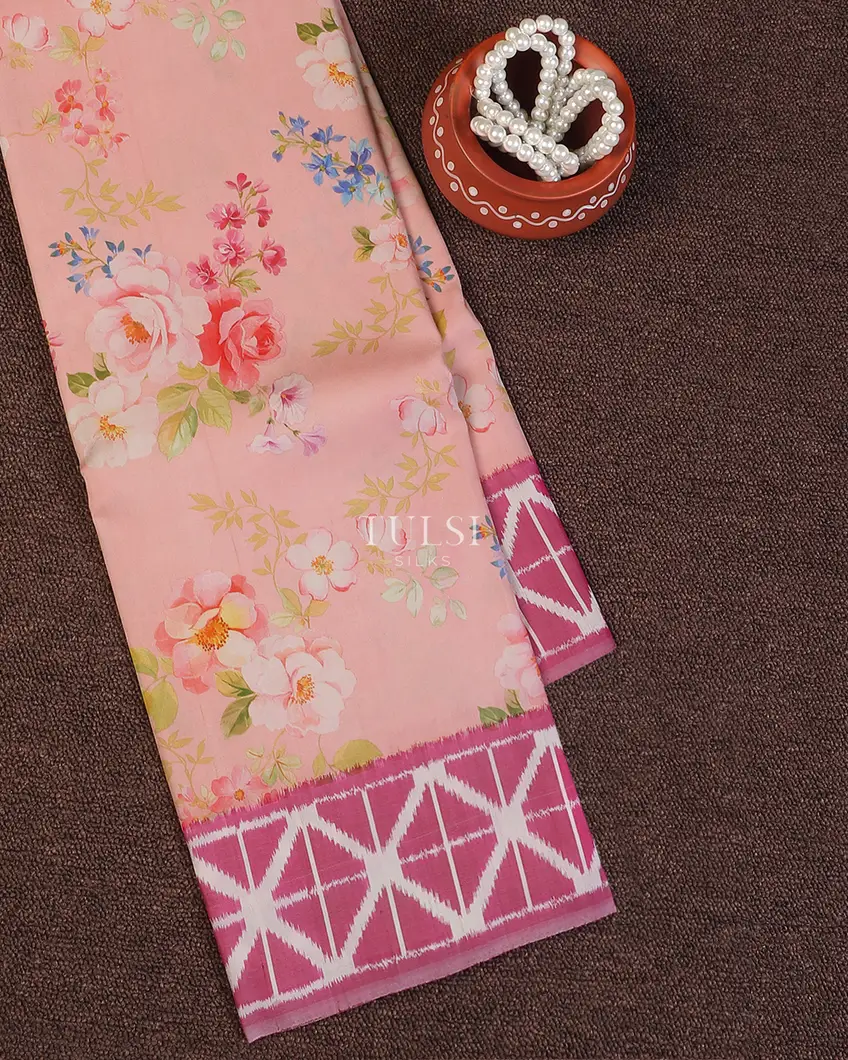 Pink Ikat Silk Saree T608289-image