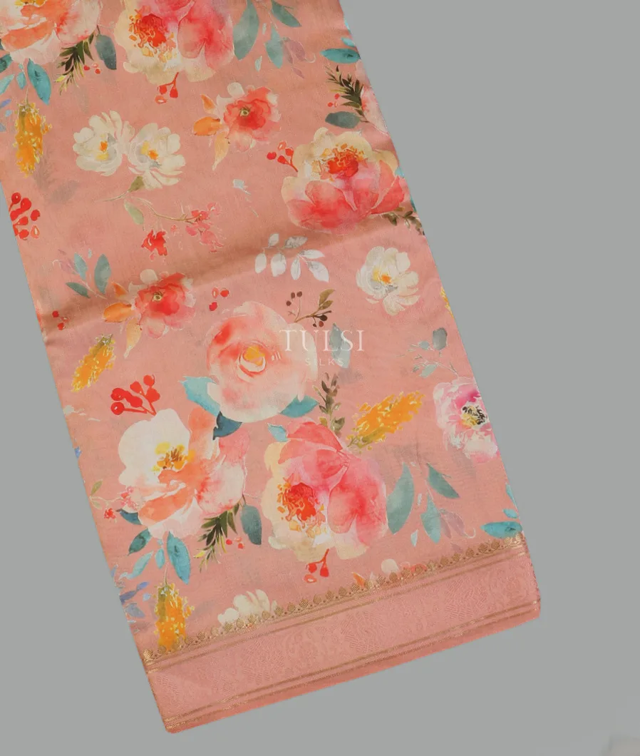 Peach Tussar Printed Saree T607869-image