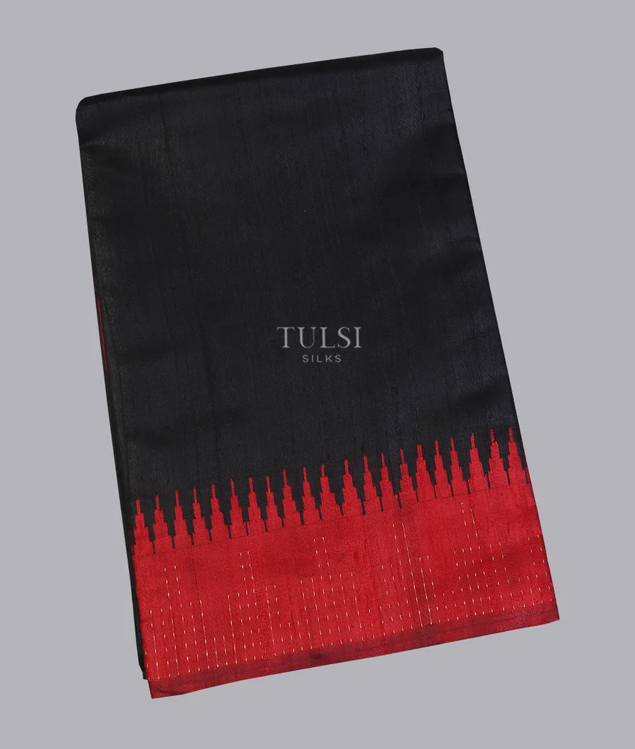 Black Woven Tussar Saree T608635-image