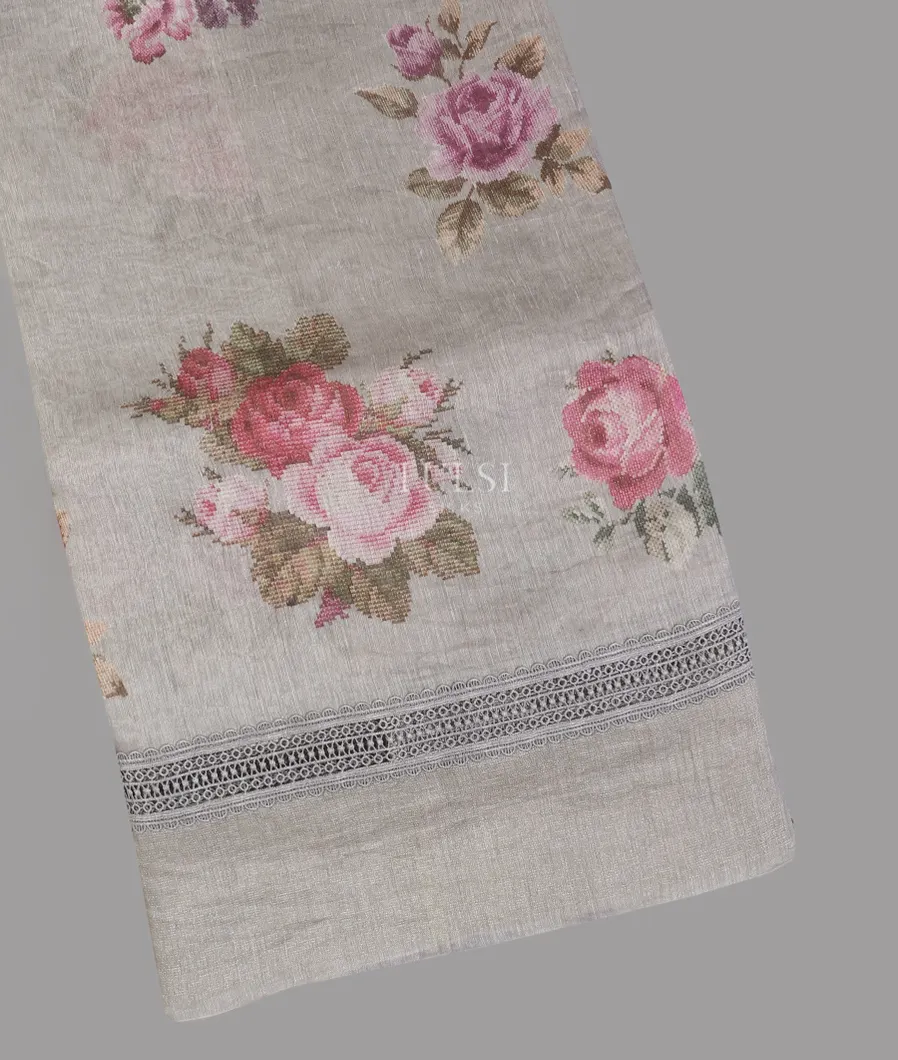 Grey Linen Printed Saree T595115-image