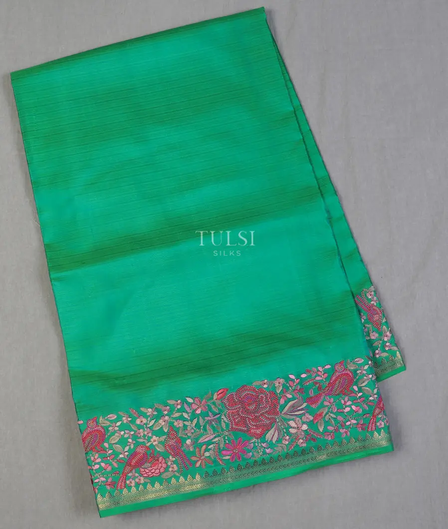 Bluish Green Soft Silk Embroidery Saree T611579-image
