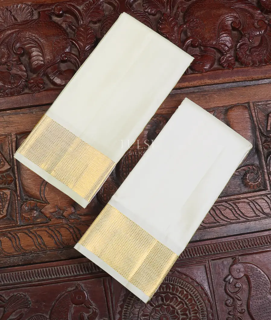 Off-White Handwoven Kanjivaram Silk Dhoti and Vastharam T591593-image