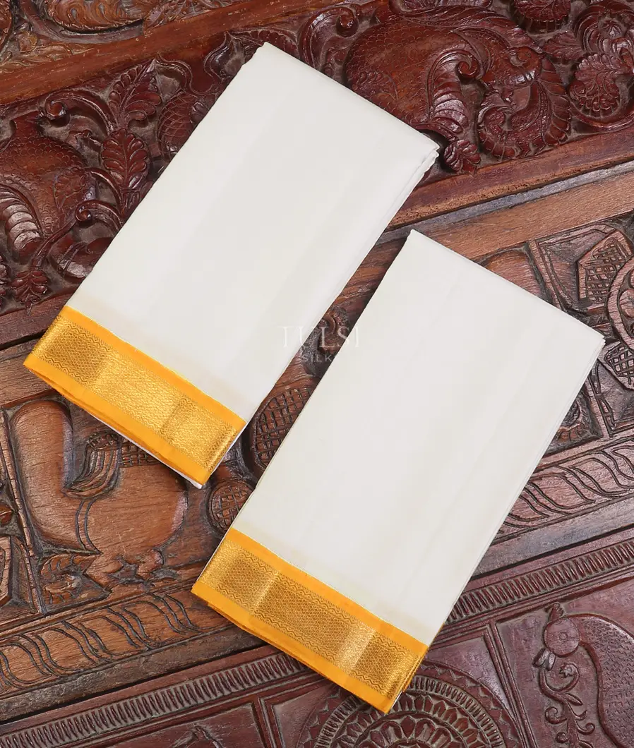 White Handwoven Kanjivaram Silk Dhoti and Vastharam T557667-image