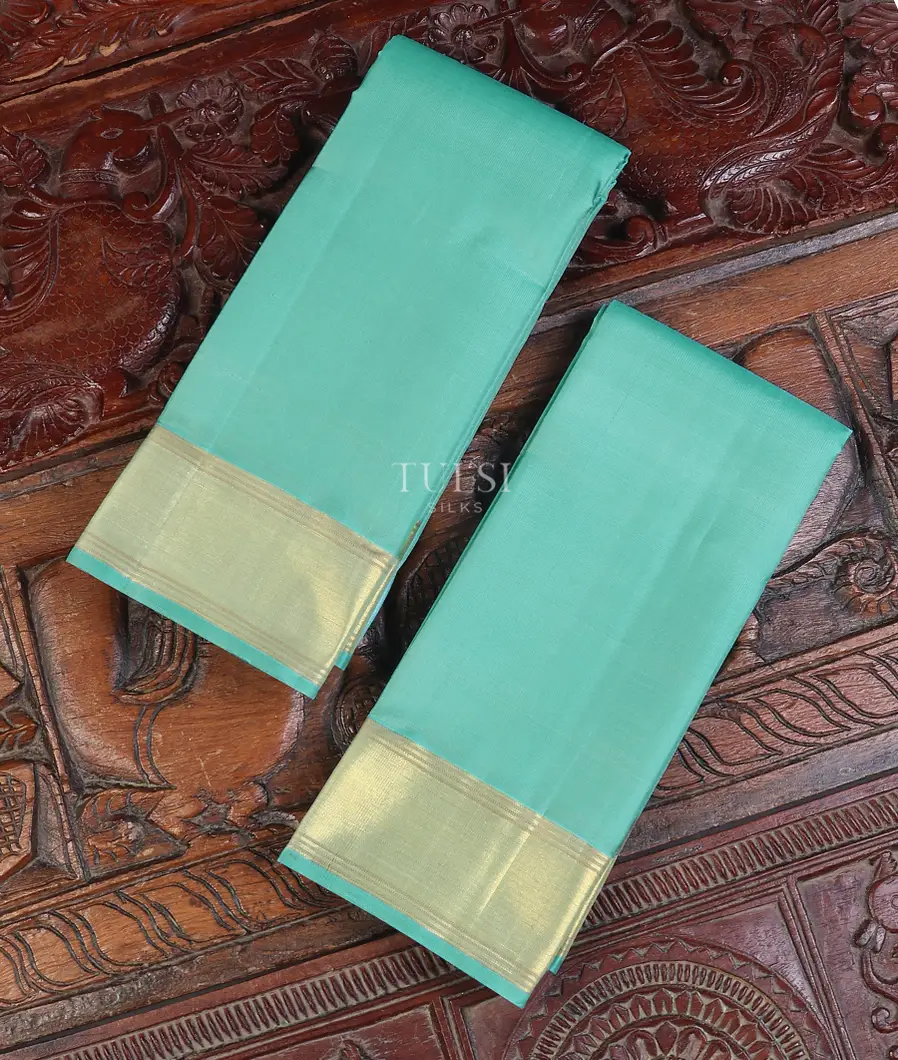 Blue Handwoven Kanjivaram Silk Dhoti and Vastharam T611698-image