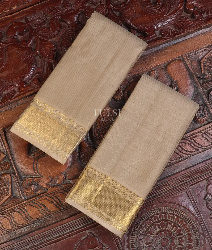 Grey Handwoven Kanjivaram Silk Dhoti and Vastharam T611659-image